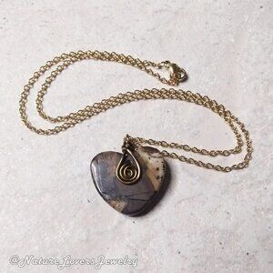 Handmade Zebra Jasper Heart Pendant – Minimalist Necklace for Fall Boho Style